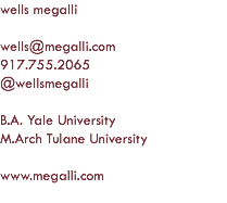 wells megalli wells@megalli.com
917.755.2065
@wellsmegalli B.A. Yale University
M.Arch Tulane University www.megalli.com
